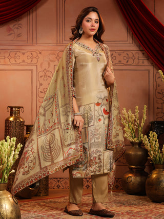 Women Ethnic Motifs Printed Regular Beads and Stones Kurta with Trousers & With Dupatta
