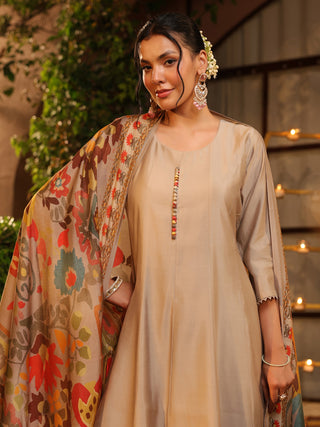 Grey Chanderi A-Line Kurta Set