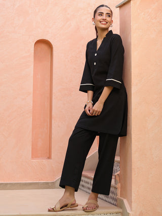 V-Neck Pure Cotton Tunic With Trousers Co-Ords