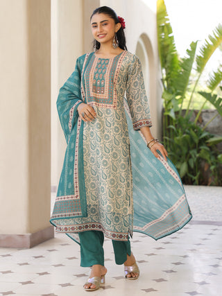 Women Floral Printed Regular Mirror Work Kurta with Trousers & With Dupatta