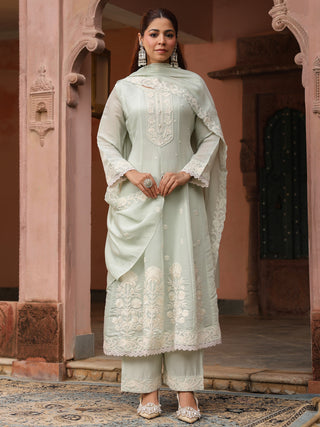 Mint Green Embroidered Lace 3-Piece Anarkali Kurta Set