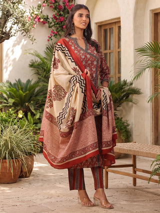 Maroon Printed Gota Patti 3-Piece Kurta Set