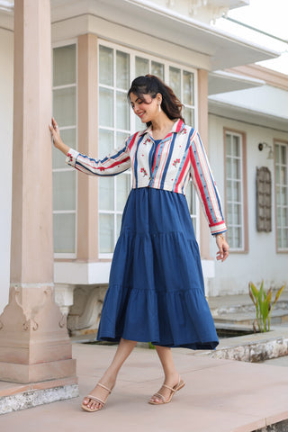Blue Solid Fit & Flare Dress