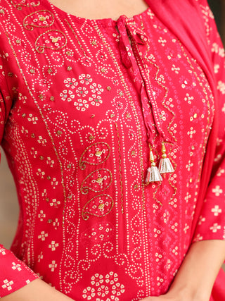 Pink Floral Embroidered Lace 3-Piece Straight Kurta Set
