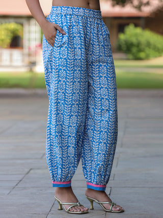 Women Blue Floral Printed Straight Kurta With Afghani Salwar and Printed Dupatta