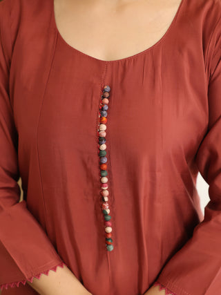 Brick Red Chanderi A-Line Kurta Set