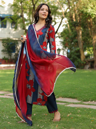 Women Floral Printed Regular Pure Cotton Kurta with Trousers & With Dupatta