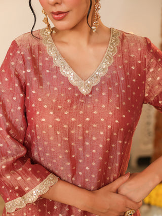 Dusty Rose Woven Butti Tissue Co-Ord Set with Pocket