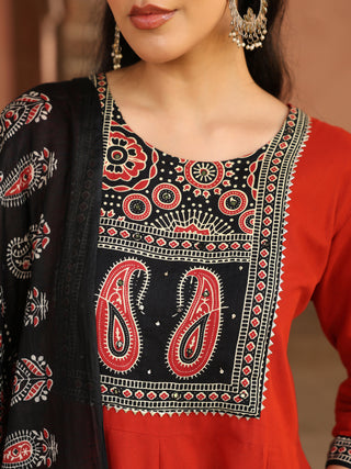 Red Printed 3-Piece Anarkali Kurta Set