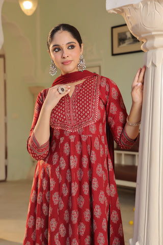 Women Ethnic Motifs Printed Regular Pure Cotton Kurta with Trousers & With Dupatta