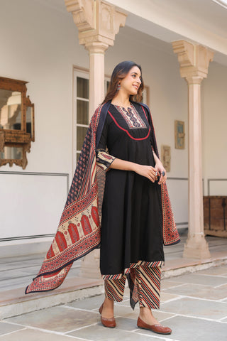 Black Solid 3-Piece Kurta Set