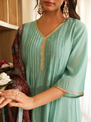 Light Blue Chanderi A-Line Kurta Set with Pocket
