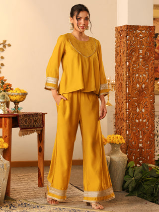 Yellow Lace Chanderi Co-Ord Set