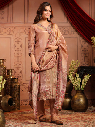 Women Ethnic Motifs Printed Regular Beads and Stones Kurta with Trousers & With Dupatta