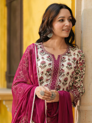 Women Ethnic Motifs Printed Regular Pure Cotton Kurta with Trousers & With Dupatta