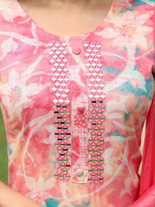 Pink Floral Embroidered 3-Piece Straight Kurta Set