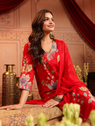 Women Ethnic Motifs Printed Regular Thread Work Kurta with Trousers & With Dupatta