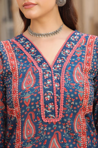 Women Ethnic Motifs Printed Pleated Pure Cotton Kurta with Trousers & With Dupatta