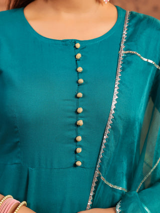 Teal Solid Fit & Flare 3-Piece Anarkali Kurta Set