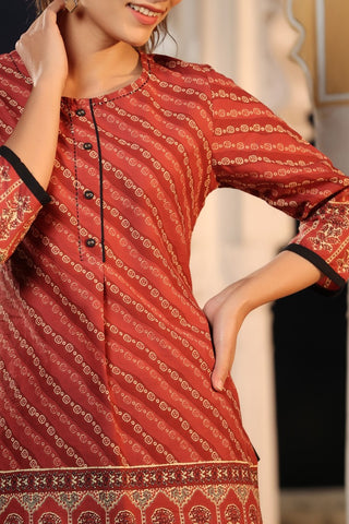 Women Rust & Beige Pure Cotton Kurti