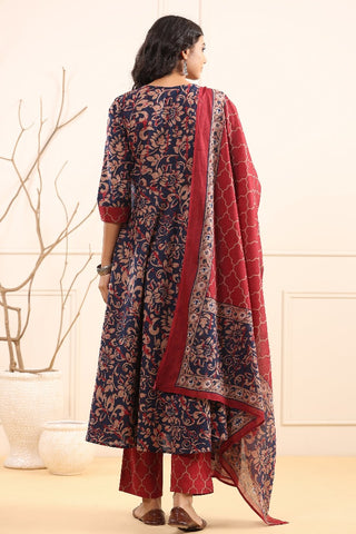 Women Floral Embroidered Pure Cotton Kurta with Trousers and Dupatta