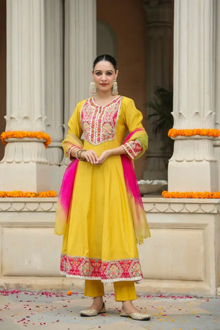 Stunning Mustard Anarkali Suit Set