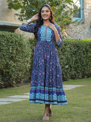 Women Blue Ethnic Motifs Printed Anarkali Kurta