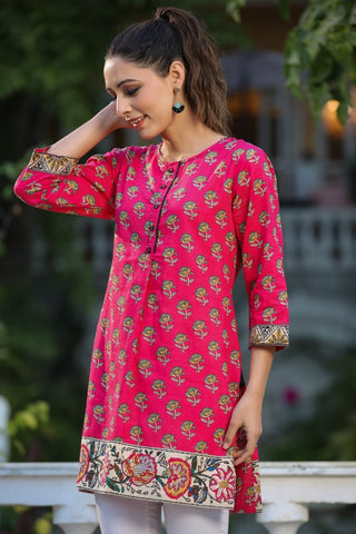 Fuchsia Color Straight Kurti in Pure Cotton for Women