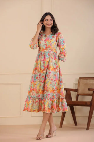 Women Multi Disital Printed Fit and Flare Dresses