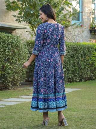 Women Blue Ethnic Motifs Printed Anarkali Kurta