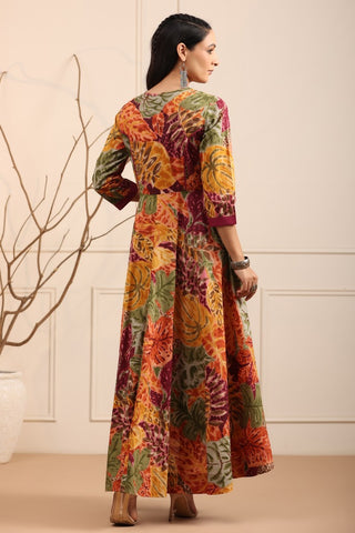 Women Multi Colored Floral Printed Anarkali Dress