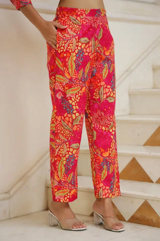 Women Fuchsia Ethnic Motifs Printed Pure Cotton Tunic With Printed Trouser