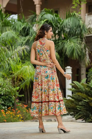 Women Multi-Coloured Floral Printed Flared Ethnic Dress