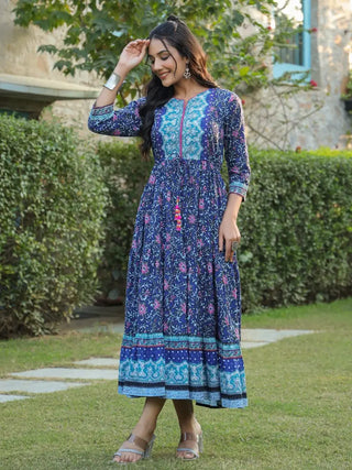 Women Blue Ethnic Motifs Printed Anarkali Kurta