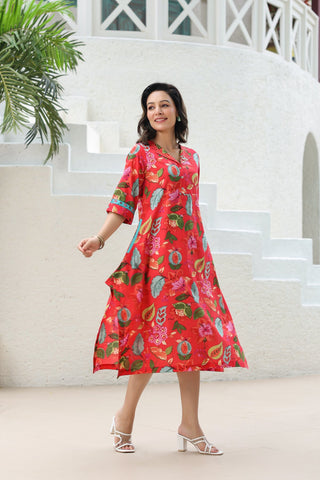 Pure Cotton A-line Midi Ethnic Dresses