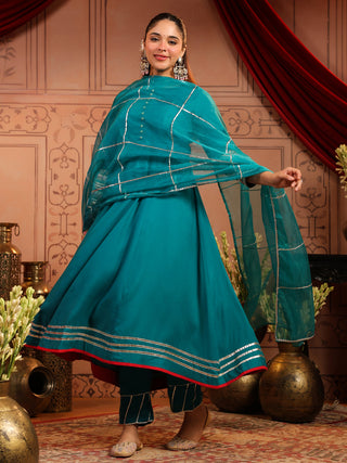 Teal Solid Fit & Flare 3-Piece Anarkali Kurta Set