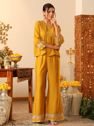Yellow Lace Chanderi Co-Ord Set