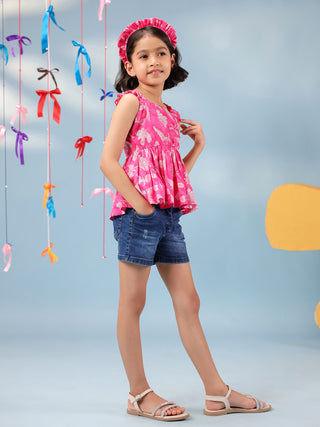 Girls Floral Printed Pure Cotton Peplum Crop Top