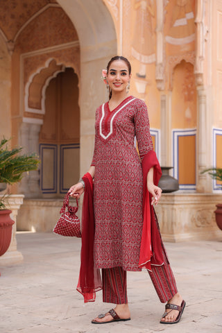 Women Ethnic Motifs Printed Regular Pure Cotton Kurta with Trousers & With Dupatta