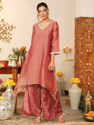 Dusty Rose Woven Butti Tissue Co-Ord Set with Pocket