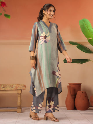 Pastel green and grey Abstract Print Co-Ord Set