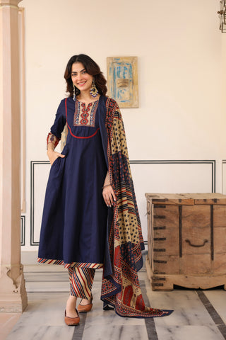 Blue Solid 3-Piece Kurta Set