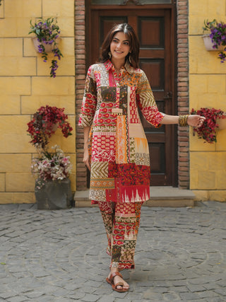 Women Multi Ethnic Motifs Printed Pure Cotton Kurta With Printed Trouser