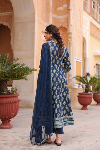 Women Ethnic Motifs Printed Regular Pure Cotton Kurta with Trousers & With Dupatta