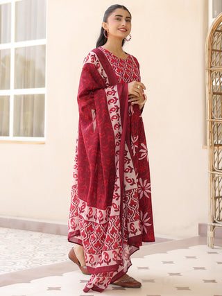Maroon Ethnic Motif Print Fit & Flare 3-Piece Anarkali Kurta Set