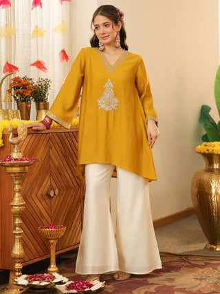 Mustard Embroidered Chanderi Co-Ord Set