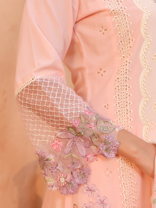 Pink Floral Embroidered 3-Piece Straight Kurta Set