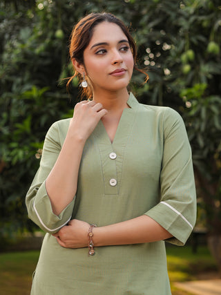 V-Neck Pure Cotton Tunic With Trousers Co-Ords