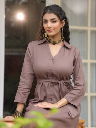 Brown Solid Dress