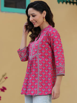 Women Fuchisia Ethnic Motifs Printed Pure Cotton A-line Kurti